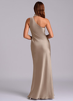 Azazie Seona Bridesmaid Dresses Taupe Mermaid One Shoulder Stretch Satin Dress image4