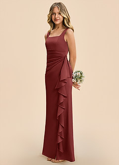 Azazie Adrienne Junior Robe Fourreau en Satin extensible Plissé Terracotta image5