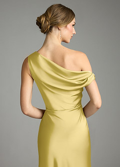 Azazie Emerson Bridesmaid Dresses Canary Mermaid Off the Shoulder Stretch Satin Dress image7