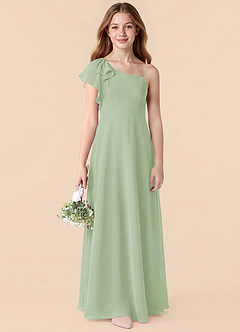 Azazie Arabella Junior Robe Trapèze en Mousseline de soie Rayé Vert Sauge image6