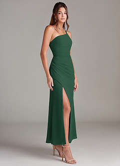 Azazie Eren 신부 들러리 드레스 인어 한쪽 어깨 쉬폰 발목 길이 드레스 image4