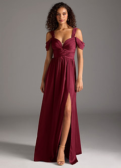 Azazie Lianne Bridesmaid Dresses Burgundy A-Line Off the Shoulder Stretch Satin Dress image7