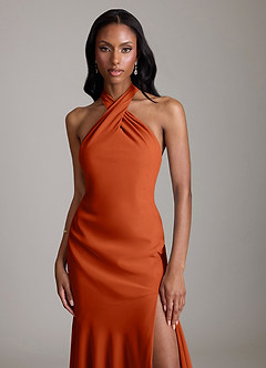Azazie Lorena Bridesmaid Dresses Burnt Orange Mermaid Pleated Chiffon Dress image5