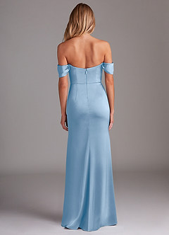Azazie Saige Vestidos de damas de honor Vestido de Azul Pálido de Satén Elástico de Corte Recto con Vestidos sin tirantes image10