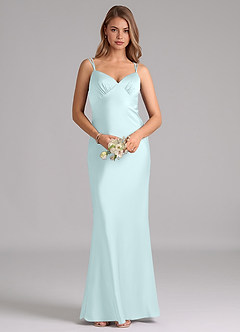 Azazie Suttona Bridesmaid Dresses Sea Glass A-Line Pleated Stretch Satin Dress image6