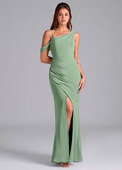 Azazie Madelyn Brautjungfernkleider Wandelbar Meerjungfrau-Linie One-Shoulder Chiffon Kleid Matcha image3