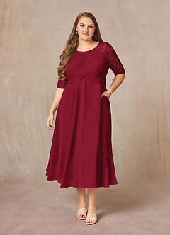 Azazie Dorothea Mother of the Bride Dresses Burgundy A-Line Scoop lace Chiffon Dress image5