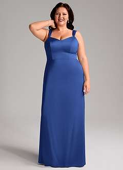 Azazie Denice Bridesmaid Dresses Royal Blue Sheath Pleated Stretch Satin Dress image9