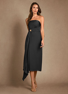 Azazie Dinanta Mother of the Bride Dresses Black Column Pleated Chiffon Dress image6