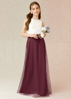 Azazie Albertine Junior Cabernet A-Line Lace Chiffon Dress image1