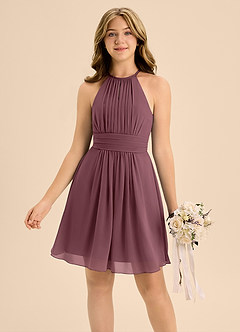 Azazie Bonnie Junior A-Linie Plissee Chiffon Kleid Sangria image3