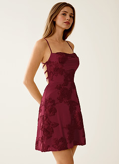 Lysandra Burgundy Stretch 3D Flowers Corset Mini Dress image3