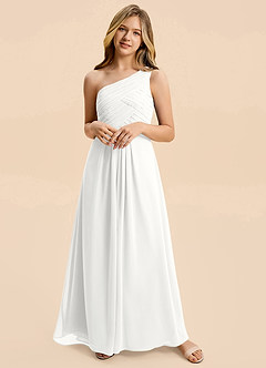Azazie Emmie Junior White A-Line Pleated Chiffon Dress image3