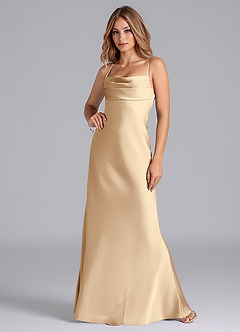 Azazie Seema Robes de demoiselle d'honneur Robe Sirène en Satin extensible Corset Champagne image4