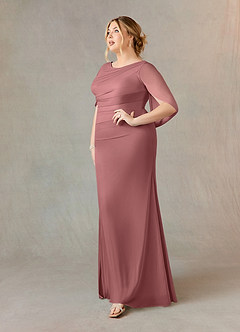 Azazie Belladonna Mother of the Bride Dresses Desert Rose Mermaid Scoop Pleated Mesh Dress image8