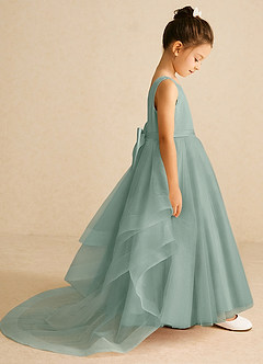 Azazie Pumpkin Flower Girl Dresses Silver Sage A-Line Convertible Tulle Dress image3