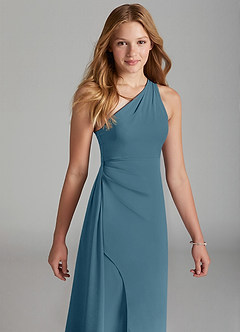 Azazie Maron Junior Bermuda A-Line Pleated Stretch Satin Dress image3