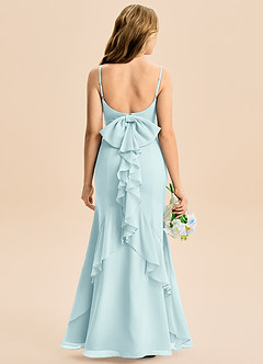 Azazie Lioren Junior Vestido de Vidrio Marino de Gasa de Corte Sirena con Lazo image5