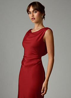 Azazie Kieryn Brautjungfernkleider Meerjungfrau-Linie Plissee Stretch-Satin Kleid Granatapfelrot image6