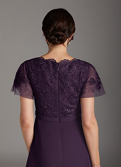 Azazie Singer Mother of the Bride Dresses Plum A-Line V-Neck Lace Chiffon Dress image4
