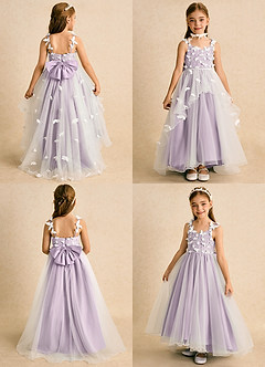 Azazie Darlina Flower Girl Dresses Ivory Frosted Lilac Ball-Gown Lace Tulle Dress image2