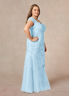 Azazie Marbella Abiti per la Madre della Sposa Abito Sirena in Pizzo con Scollo Queen Anne e Paillettes Azzurro image11