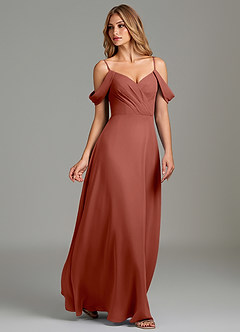 Azazie Julianne Bridesmaid Dresses Auburn A-Line Off the Shoulder Chiffon Dress image1
