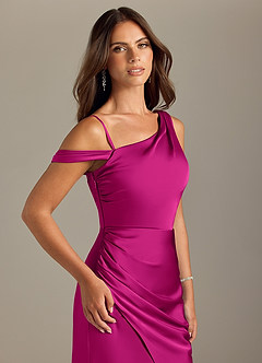 Azazie Madelyn Bridesmaid Dresses Fuchsia Mermaid Off the Shoulder Stretch Satin Convertible Dress image6