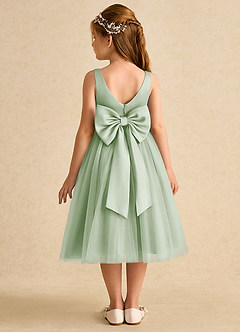 Azazie Firefly Flower Girl Dresses Dusty Sage A-Line Bow Matte Satin Dress image5