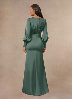 Azazie Petrina Mother of the Bride Dresses Sea Moss Mermaid Pleated Stretch Satin Dress image3