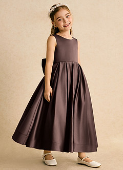 Azazie Cailee Flower Girl Dresses Ganache Ball-Gown Pleated Matte Satin Dress image3