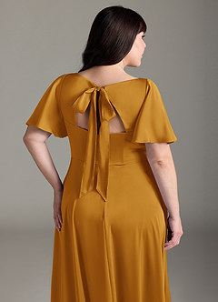 Azazie Kimber Bridesmaid Dresses Butterscotch A-Line Ruched Stretch Satin Dress image12
