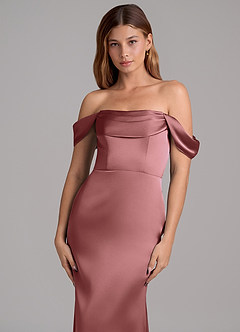 Azazie Miley 신부 들러리 드레스 인어 오프 더 숄더 스트레치 새틴 바닥 길이 드레스 image2