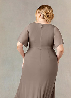 Azazie Selah Kleider für die Brautmutter A-Linie V-Hals Gerüscht Gittergewebe Kleid Taupe image7