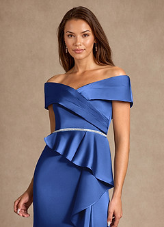 Azazie Dareia Mother of the Bride Dresses Royal Blue Mermaid Off the Shoulder Stretch Satin Dress image9