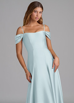 Azazie Seriana 신부 들러리 드레스 A라인 오프 더 숄더 스트레치 새틴 바닥 길이 드레스 image2