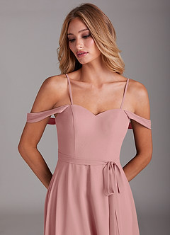 Azazie Aaron Bridesmaid Dresses Dusty Rose A-Line Off the Shoulder Chiffon Convertible Dress image2