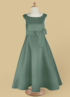Azazie Lindy Flower Girl Dresses Eucalyptus A-Line Pleated Matte Satin Dress image13