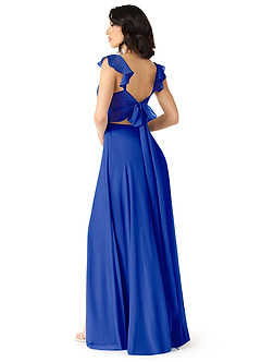 Azazie Everett Bridesmaid Dresses Royal Blue A-Line V-neck Ruched Chiffon Dress image2