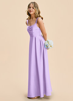 Azazie Azaria Junior A-Linie Plissee Stretch-Satin Kleid Flieder image4