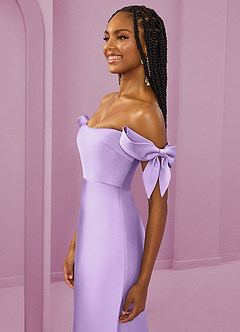 Barbie ♥ Azazie Bridesmaid Dresses Lilac Sheath Off the Shoulder Stretch Satin Convertible Dress image6