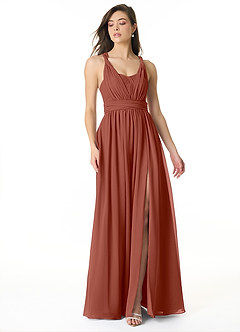 Azazie Olani Bridesmaid Dresses Auburn A-Line Off the Shoulder Chiffon Convertible Dress image1