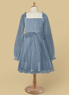 Azazie Aya Flower Girl Dresses Dusty Blue A-Line with Sleeves Tulle Dress image7