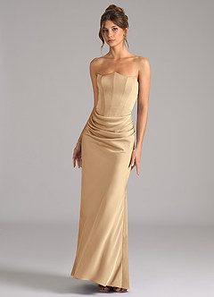 Azazie Debby Bridesmaid Dresses Champagne Mermaid Strapless Stretch Satin Convertible Dress image4