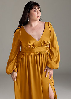 Azazie Norah Brautjungfernkleider A-Linie Stretch-Satin Kleid Butterscotch image12