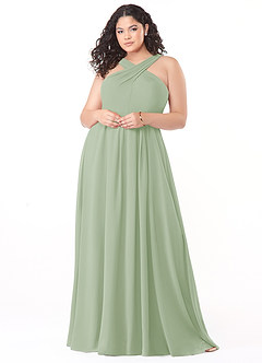 Azazie Dixie Brautjungfernkleider A-Linie Halter Gefaltet Chiffon Kleid Staubiger Salbeigrün image7
