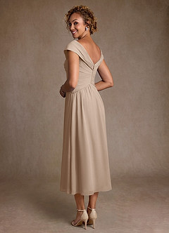 Azazie Mirta Mother of the Bride Dresses Taupe A-Line Pleated Floral Burnout Dress image2