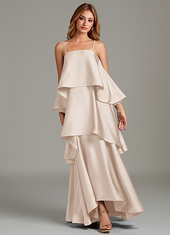 Azazie Azalea Robes de demoiselle d'honneur Robe Trapèze en Satin extensible Drapé Albâtre Blanc image6