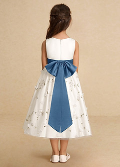 Azazie Pollie Blumenmädchenkleider A-Linie Schleifen Tüll Kleid Elfenbein Zwielichtviolett image6