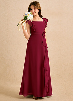 Azazie Soso Girls Formal Robe Demoiselle D'honneur Fillette Robe Trapèze en Mousseline de soie Plissée Bourgogne image4